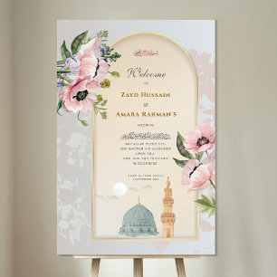 Nikah Welcome Board   Islamic Wedding Green Dome Acrylic Sign