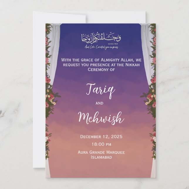 Nikkah Ceremony Invitation Card Wedding Muslim  (Front)