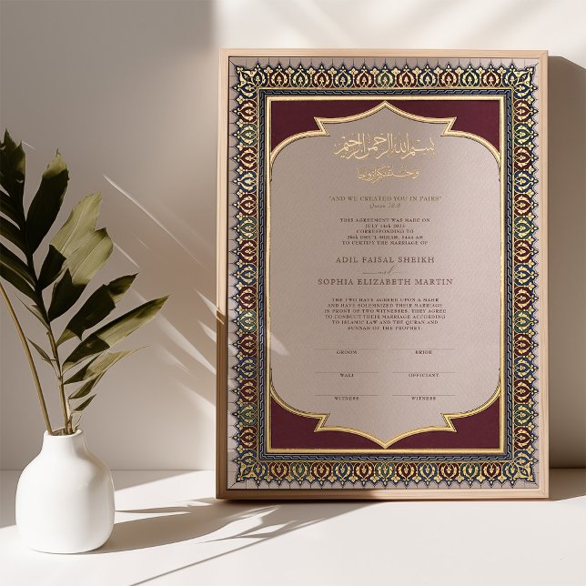 Nikkah Certificate Islamic Marriage Muslim Foil Prints (Creator Uploaded)