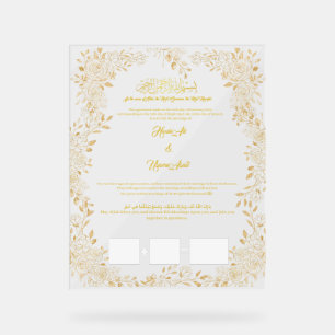 Nikkah certificate, Muslim Contract,  Acrylic Sign