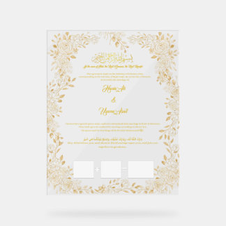 Nikkah certificate, Muslim Contract,  Acrylic Sign