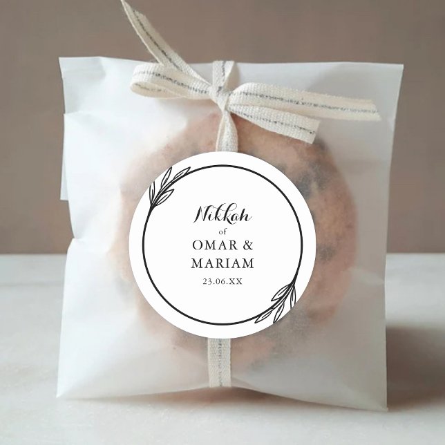Nikkah Elegant Black White Wedding Favour Classic Round Sticker (Creator Uploaded)