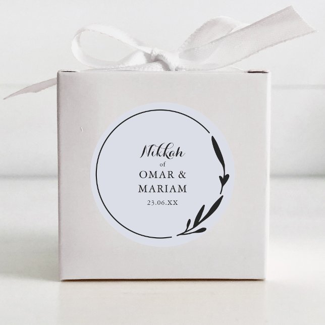 Nikkah Elegant Cloud Botanical Wedding Favour Classic Round Sticker (Creator Uploaded)