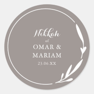 Nikkah Elegant Pecan Botanical Quote Classic Round Sticker
