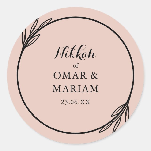 Nikkah Elegant Rosewater Botanical Quote Classic Round Sticker (Front)