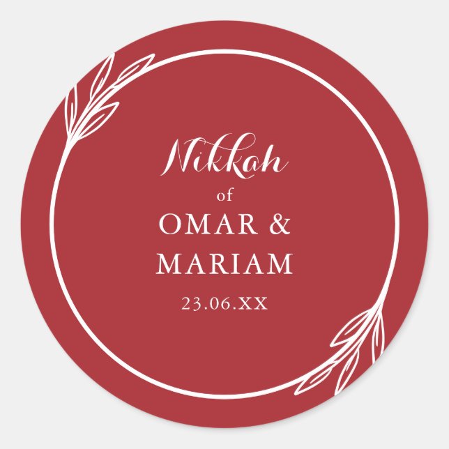 Nikkah Elegant Scarlett Botanical Quote Classic Round Sticker (Front)