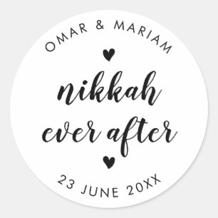 Nikkah Ever After Elegant Quote with Black Text Classic Round Sticker