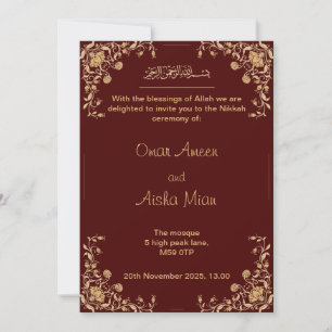 Nikkah wedding invite red and gold