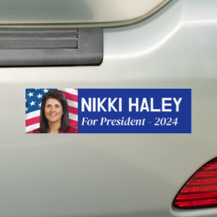 Nikki Haley - Campaign Photo with American Flag Bumper Sticker