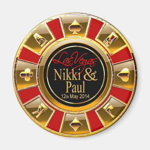 Nikki & Paul Las Vegas Gold Casino Chip Favour Magnet