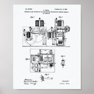 Nikola Tesla 1898 Patent Art - White Paper Poster