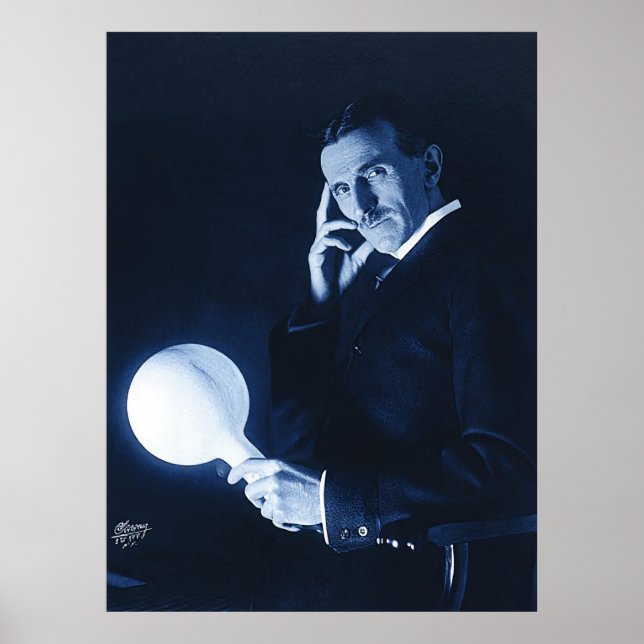 Nikola Tesla Demonstrating Wireless Power C 1900 Poster (Front)