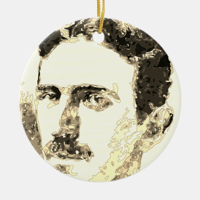 Nikola Tesla Drawing In Sepia Ceramic Tree Decoration (Front)