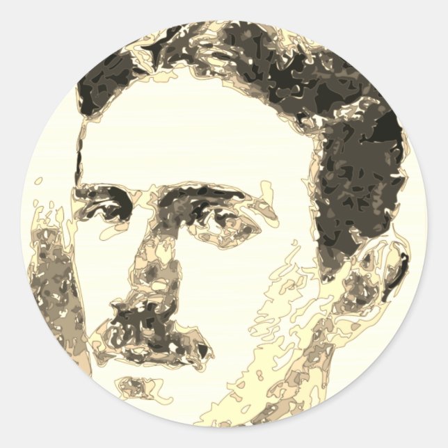 Nikola Tesla Drawing In Sepia Classic Round Sticker (Front)