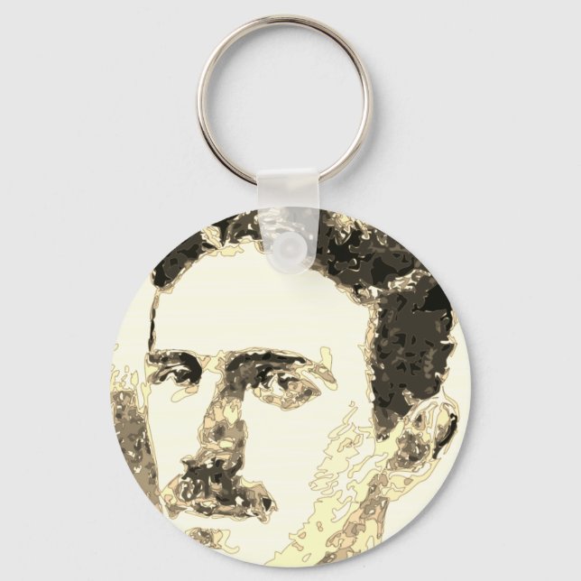 Nikola Tesla Drawing In Sepia Key Ring (Front)