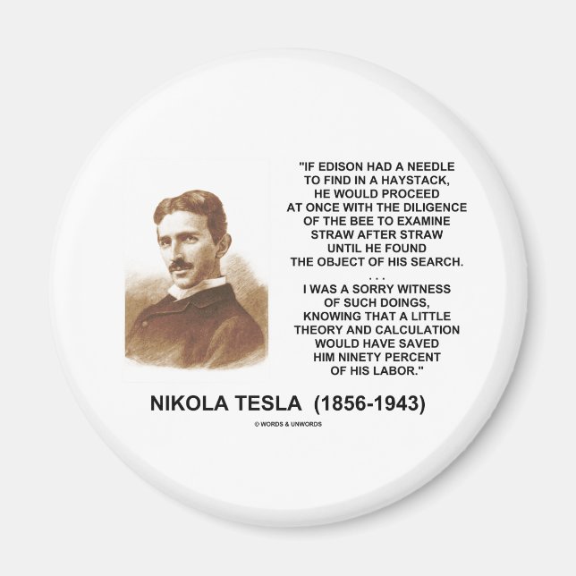 Nikola Tesla Edison Needle Haystack Theory Quote Magnet (Front)