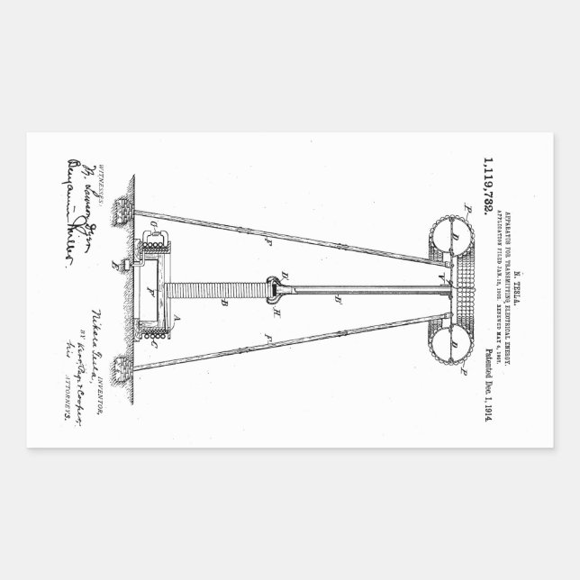 Nikola Tesla Energy Transmission Pantent US1119732 Rectangular Sticker (Front)