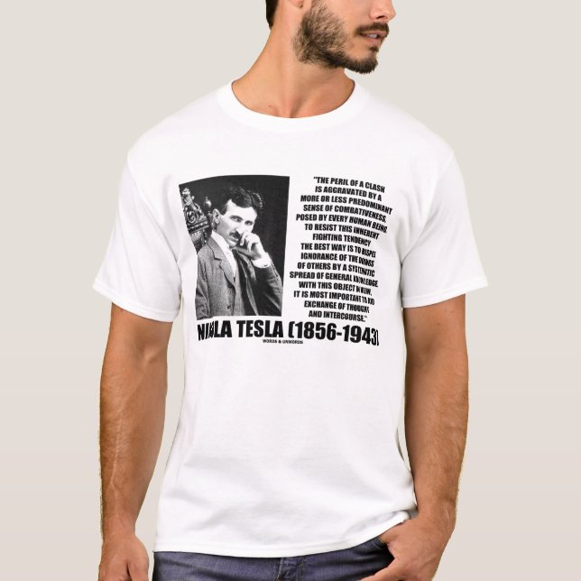 Nikola Tesla Exchange Of Thought Quote T-Shirt (Front)
