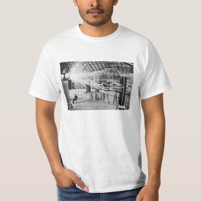 Nikola Tesla Laboratory Electricity Picture T-Shirt (Front)