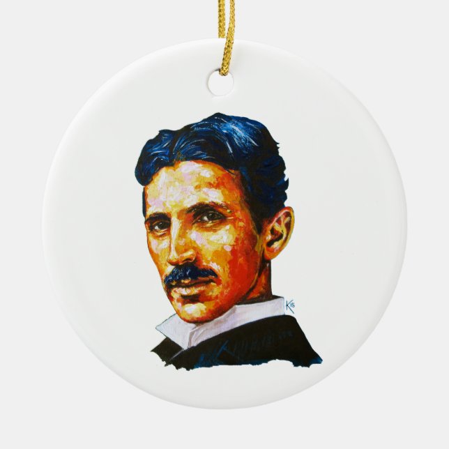 Nikola Tesla painting Ceramic Tree Decoration (Front)
