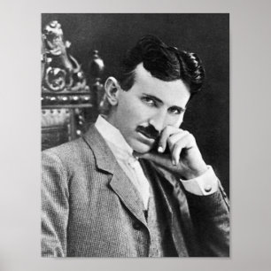 NIKOLA TESLA PORTRAIT IN BLACK AND WHITE POSTER