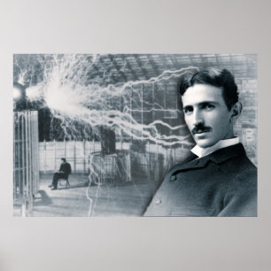NIKOLA TESLA PORTRAIT IN BLACK AND WHITE POSTER