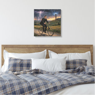 Nikola Tesla Riding Bicycle To His Lab Circa 1893 Canvas Print