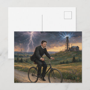 Nikola Tesla Riding Bicycle To His Lab Circa 1893 Holiday Postcard