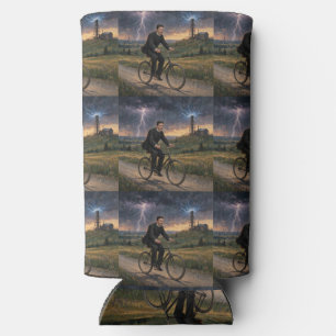 Nikola Tesla Riding Bicycle To His Lab Circa 1893 Seltzer Can Cooler