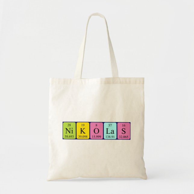 Nikolas periodic table name tote bag (Front)