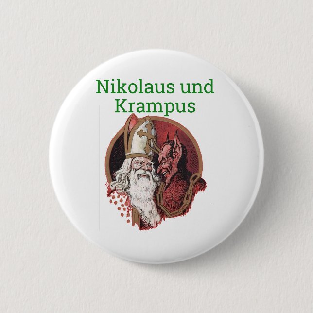 Nikolaus and Krampus German Christmas 6 Cm Round Badge (Front)