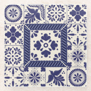Nile Blue Mexican Traditional Birds Talavera  Glass Coaster