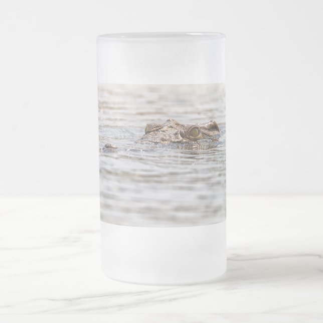 Nile Crocodile Frosted Glass Beer Mug (Center)