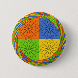 "Nile Horizon" Egyptian Pattern Square Art 6 Cm Round Badge