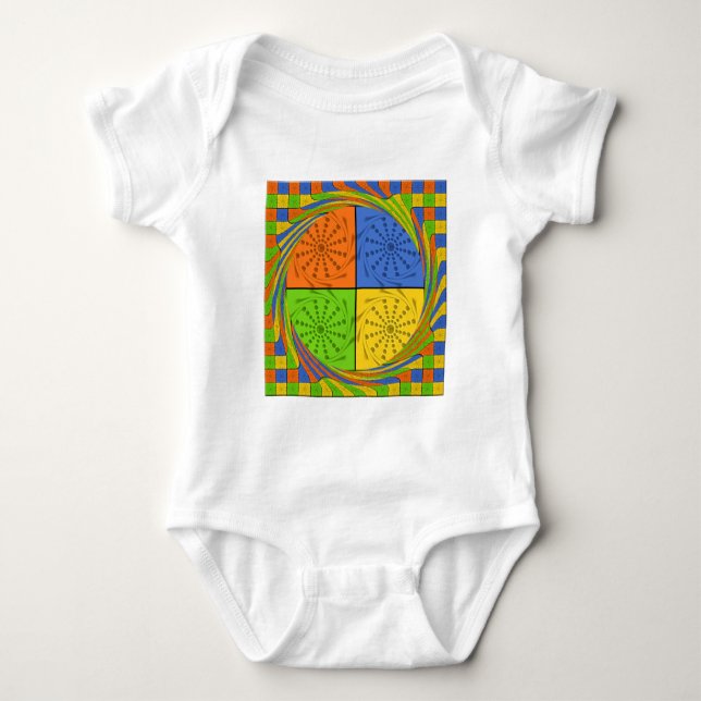 "Nile Horizon" Egyptian Pattern Square Art Baby Bodysuit (Front)