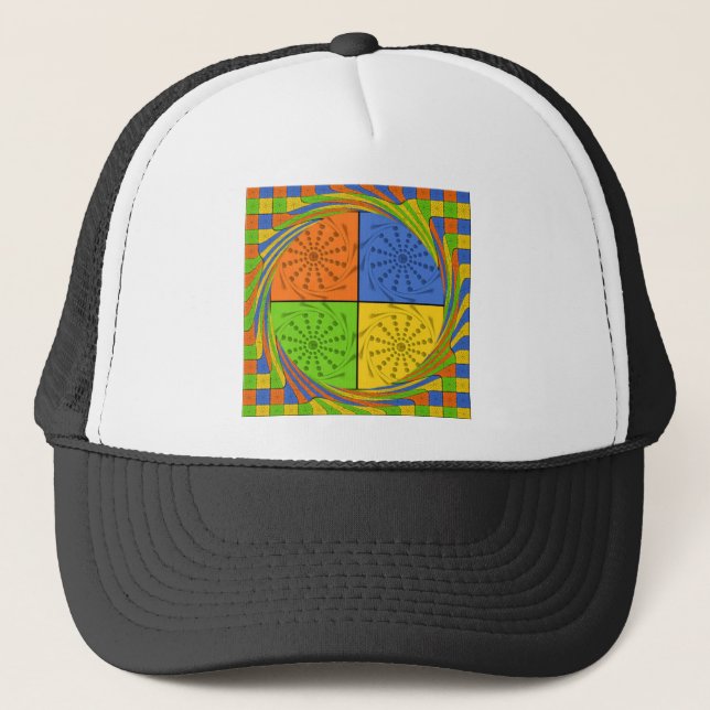 "Nile Horizon" Egyptian Pattern Square Art Trucker Hat (Front)