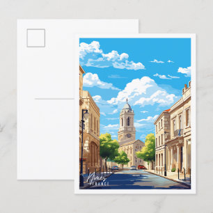 Nimes France vintage travel illustration Postcard