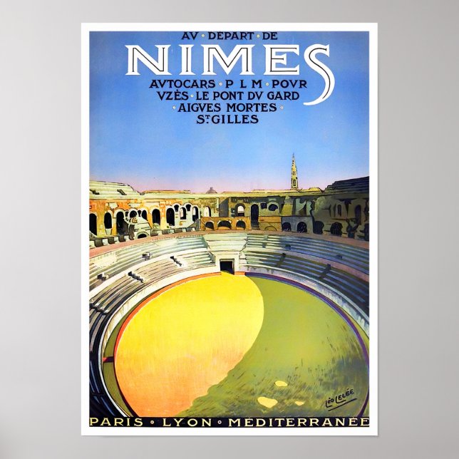 Nimes France vintage travel Poster (Front)