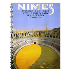 Nimes France Vintage Travel Poster Restored Notebook