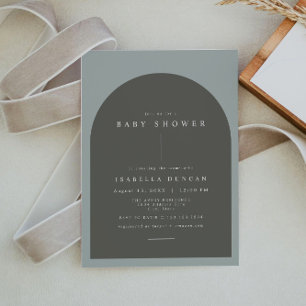 NINA Bohemian Arch Sage Green Photo Baby Shower Invitation