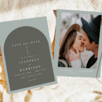 NINA Boho Sage Green Arched Photo Save the Date