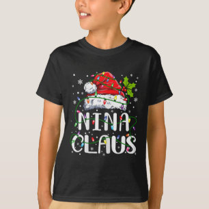 Nina Claus Christmas Santa Hat Matching Family Xma T-Shirt
