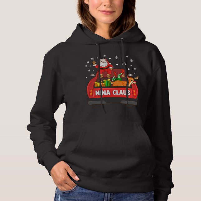Nina Claus Red Truck Santa Reindeer Elf Christmas Hoodie (Front)