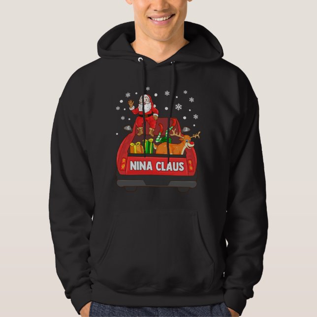 Nina Claus Red Truck Santa Reindeer Elf Christmas Hoodie (Front)