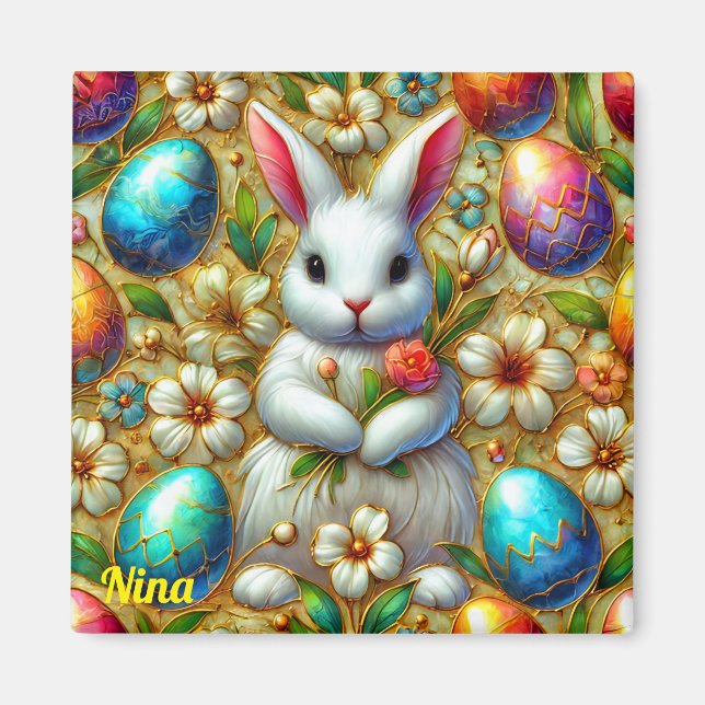 NINA~ Easter Bunny and Eggs ~  Magnet (Front)