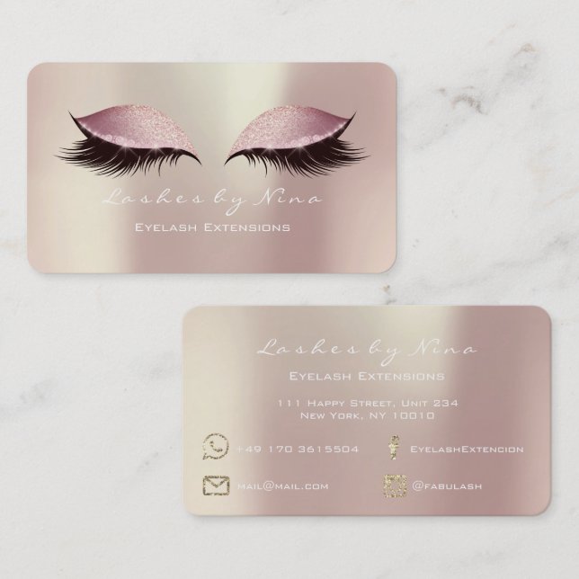 Nina Makeup Eyebrow Lashes Glitter Pink Luxury Business Card (Front/Back)