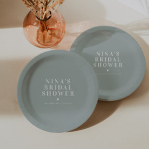 NINA Minimalist Bohemian Sage Green Bridal Shower Paper Plate