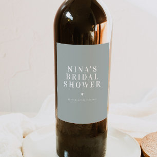 NINA Minimalist Bohemian Sage Green Bridal Shower Wine Label