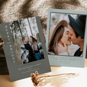 NINA Modern Boho Sage Green Photo Christmas Card