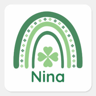 Nina Name Clover Boho Rainbow Square Sticker